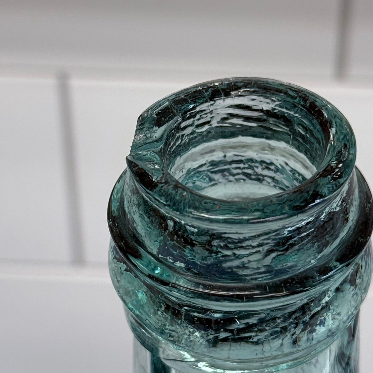 Hand Blown Aqua Glass Bottle Primitive Antique Demijohn