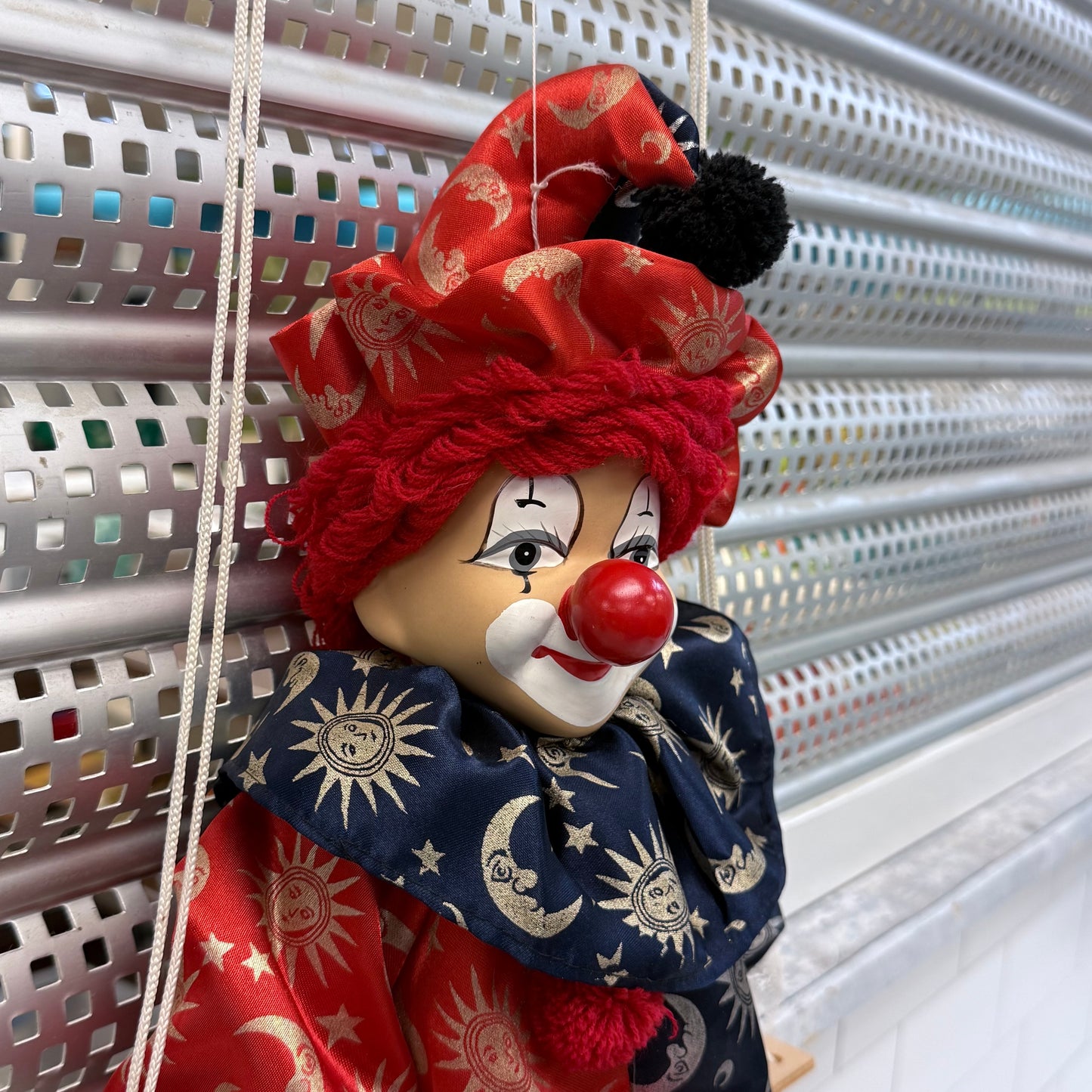 Hanging Clown Doll on Swing with Porcelain Face