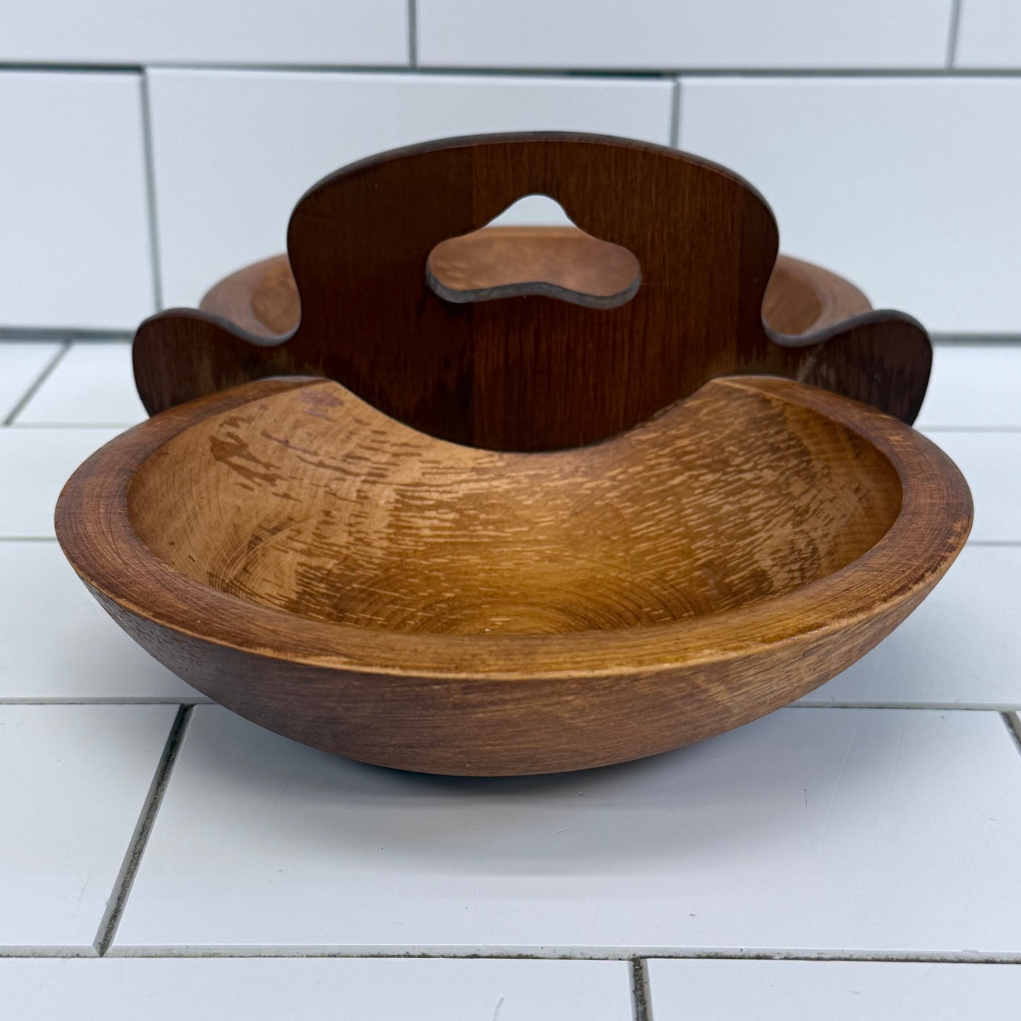 Woodcraftery Handled Double Wooden Serving Bowl Server