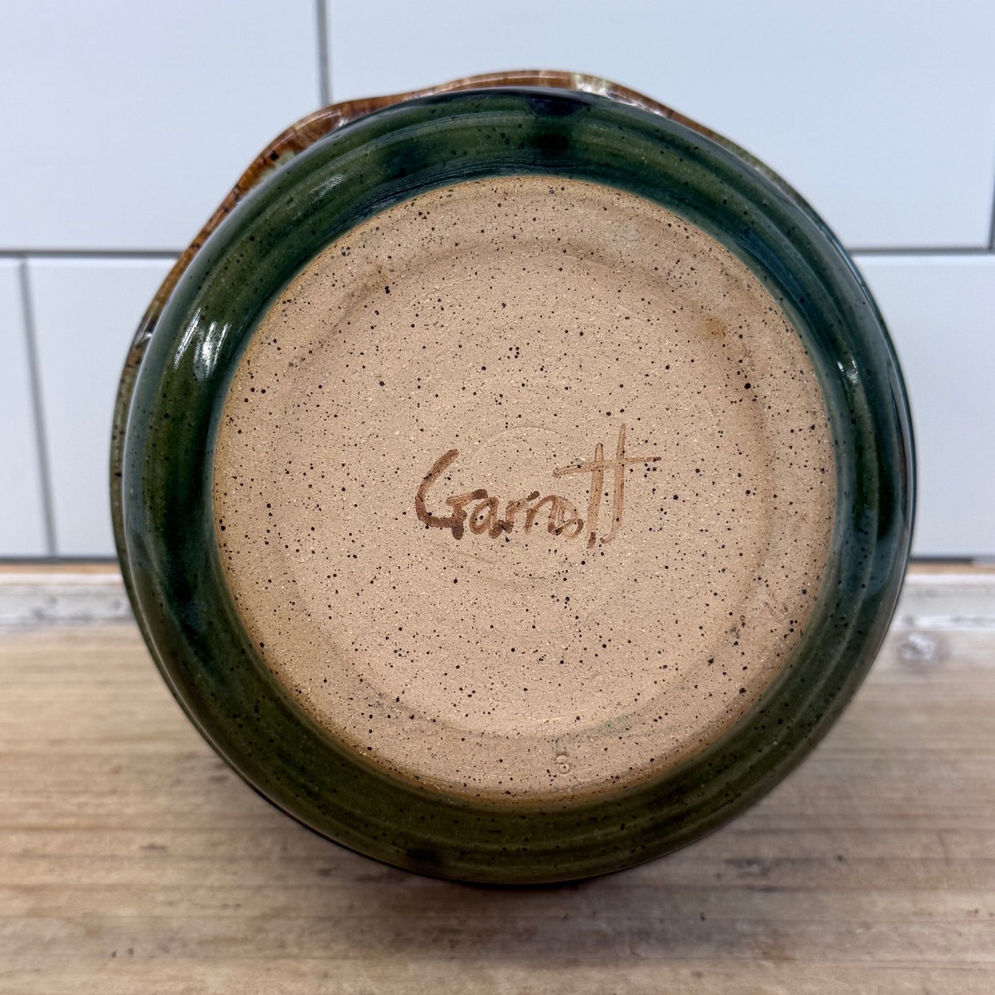 Garnett Studio Pottery Ikebana Vase Drip Glaze 1970s