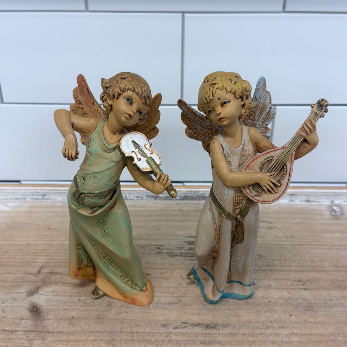 Depose Italy Angel Musician Figurine Pair
