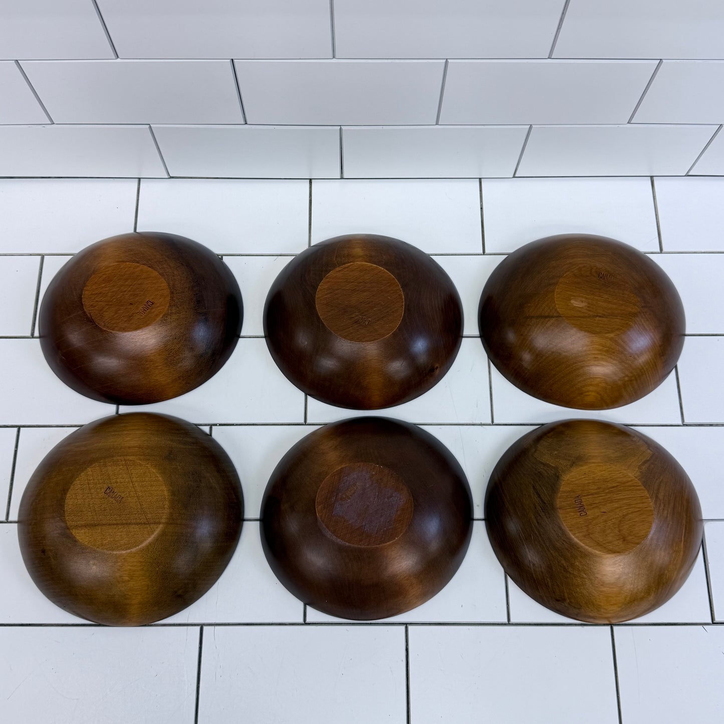 Handcrafted Canadian Wooden Bowls Set of 6 Vintage Rustic