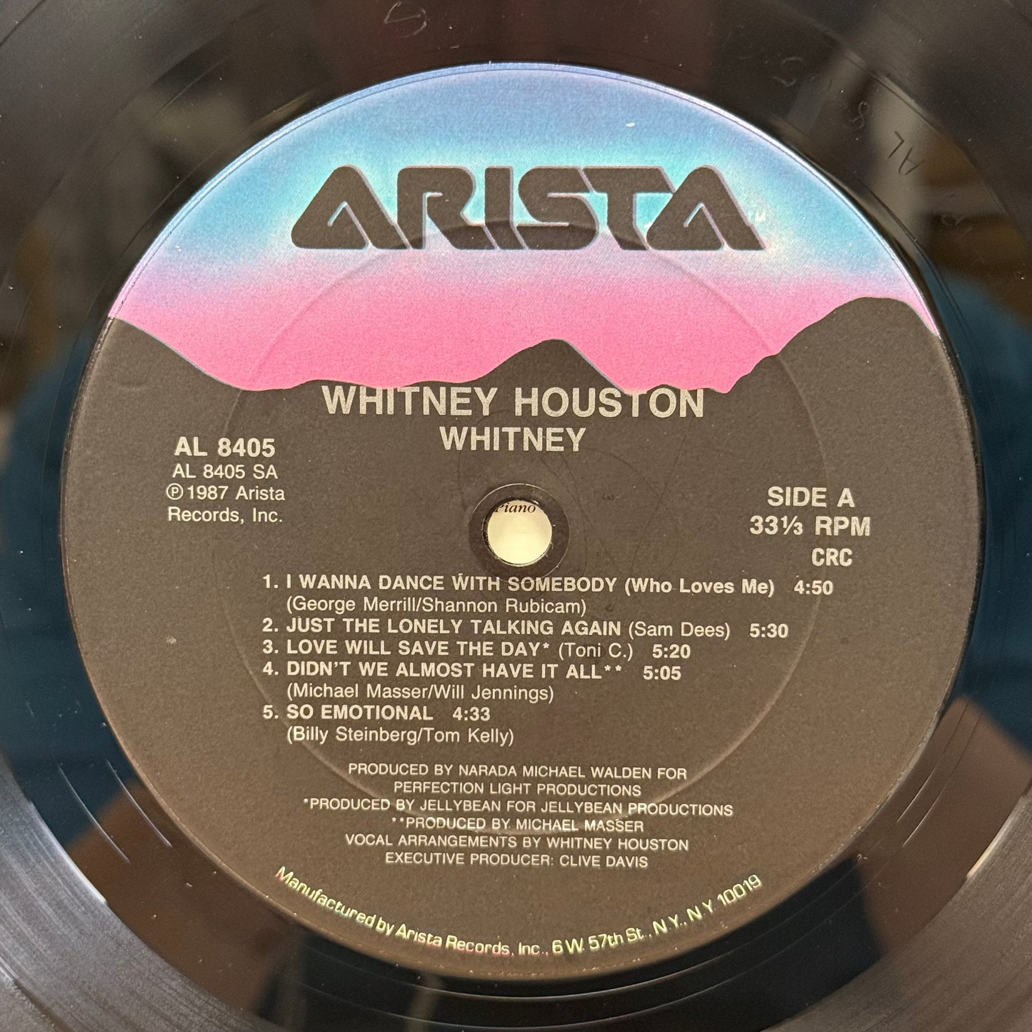 Whitney Houston Whitney Vinyl Record LP 1987 #AL 8405