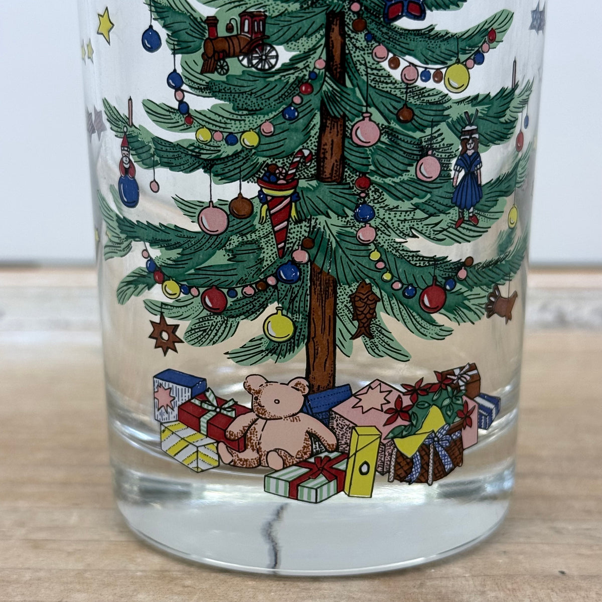 Nikko Christmas Tree Teddy Bear Highball Glass Tumblers Set of 4