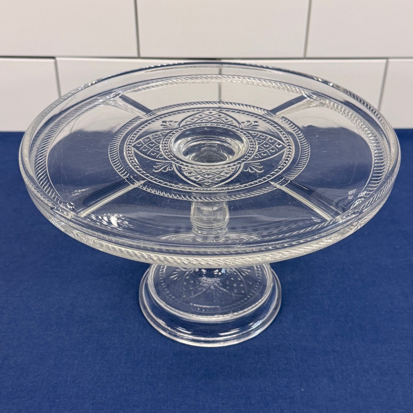 Bryce Bros Argent Rope Band EAPG Glass Cake Stand c. 1900