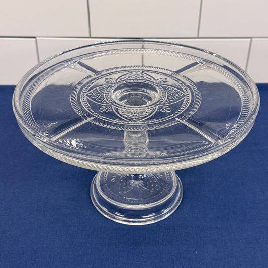 Bryce Bros Argent Rope Band EAPG Glass Cake Stand c. 1900