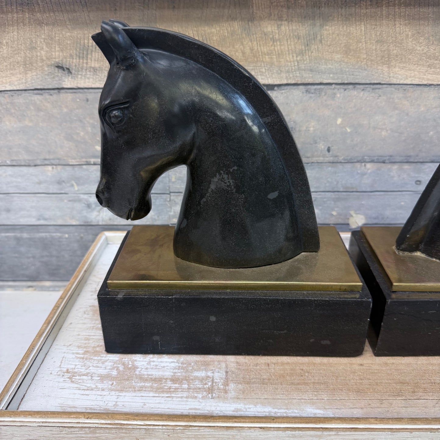 Carved Marble Horse Head Bookends, Set of 2
