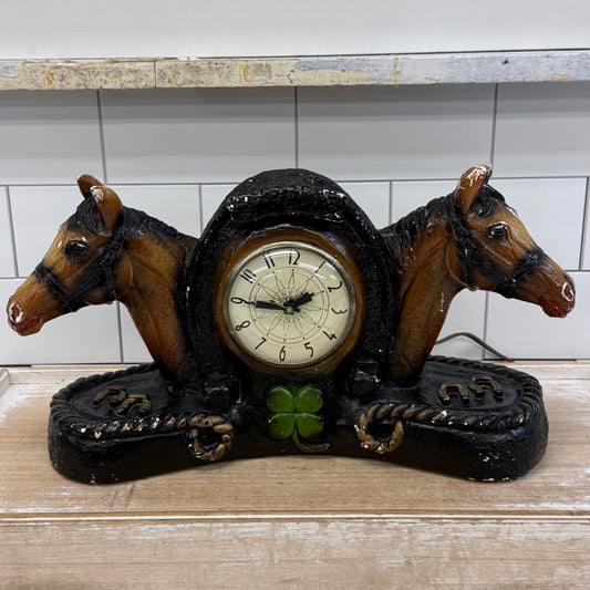 Lanshire Horse Chalkware Mantel Clock 1950s
