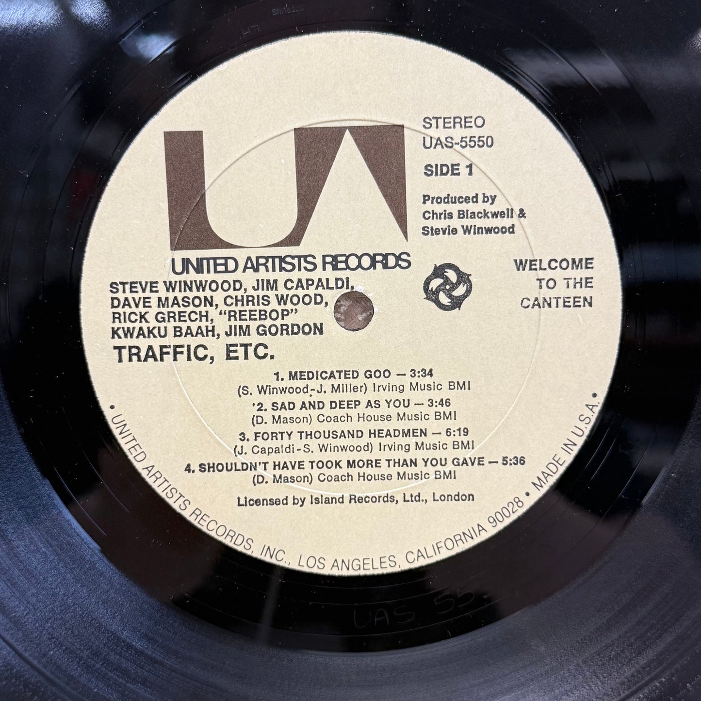 Traffic Welcome to the Canteen Vinyl Record 1971 #UAS5550