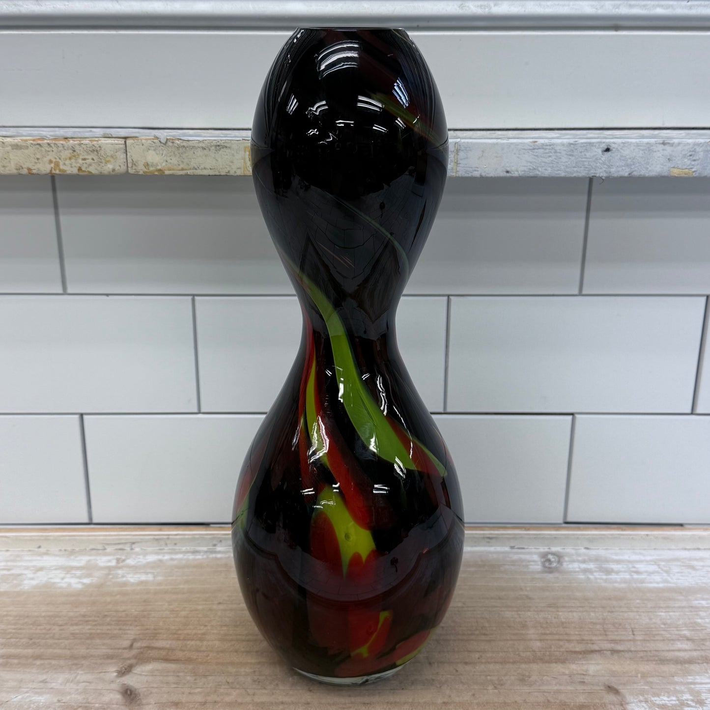Murano Style Hand Blown Hourglass Art Glass Vase