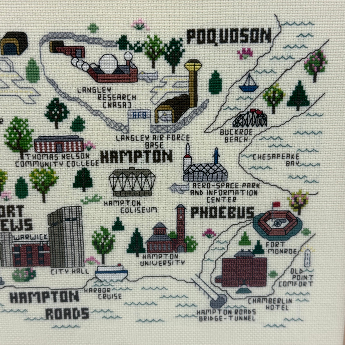 Hampton Roads Newport News Virginia Cross Stitch Map 1985