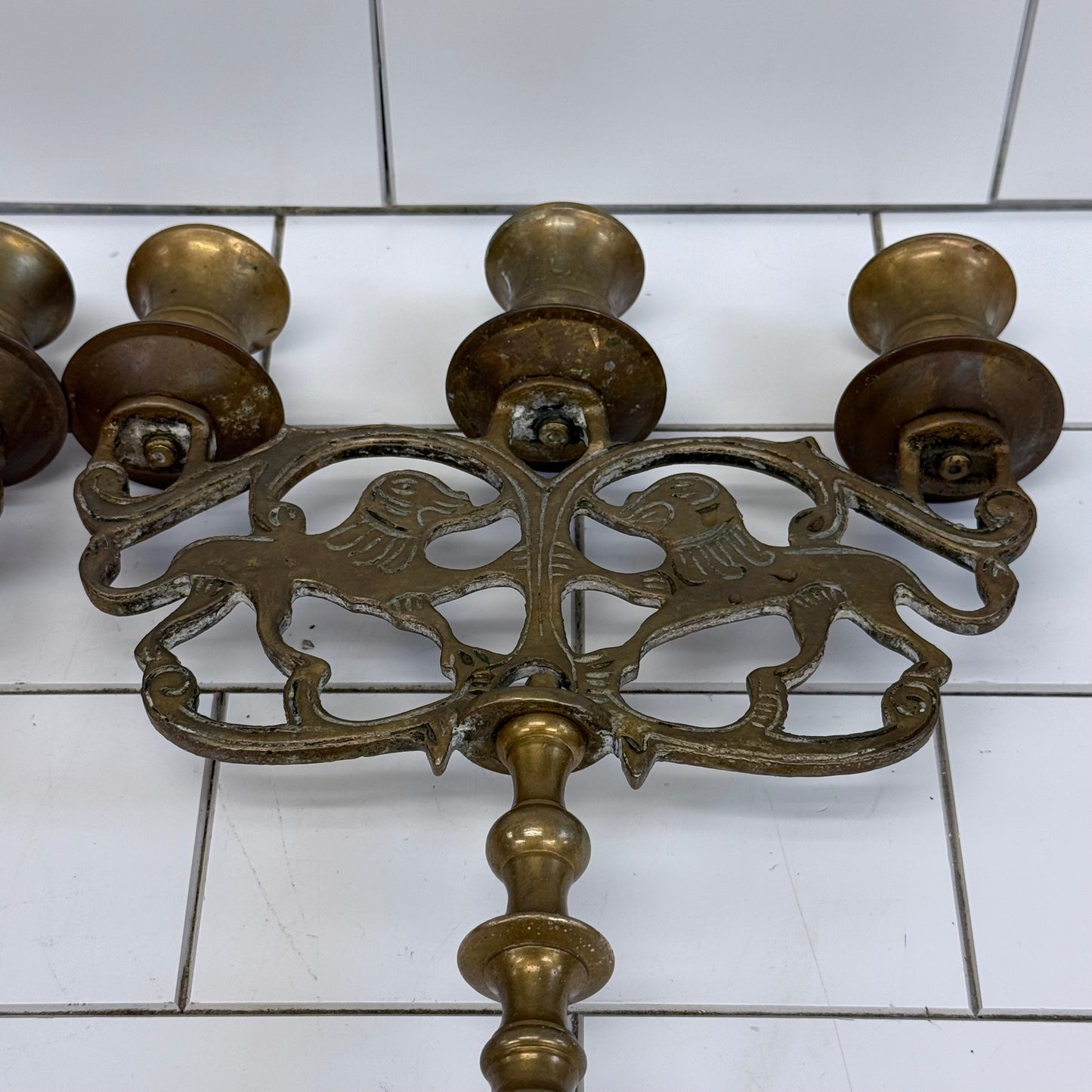 Lion of Judah candelabra Brass Three Light Set of 2