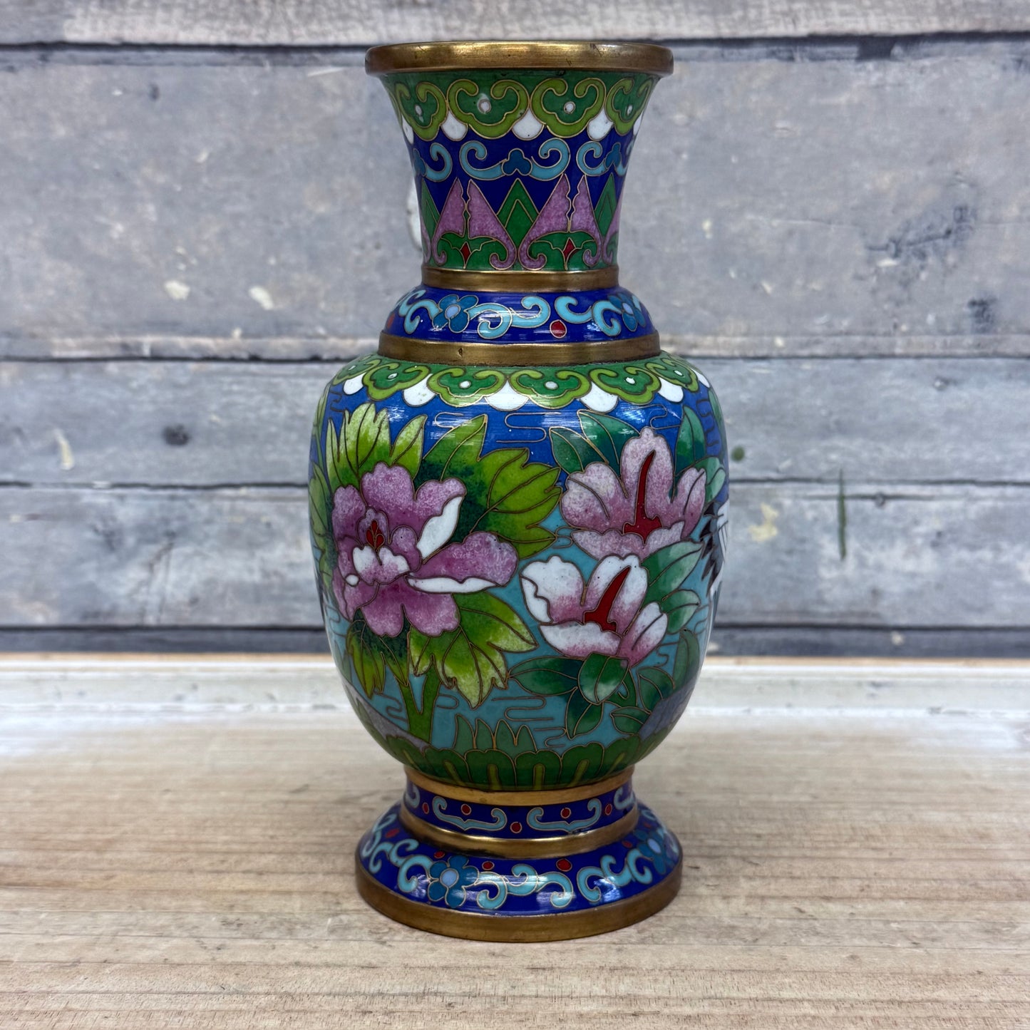 Chinese Lotus & Crane Cloisonné Vase