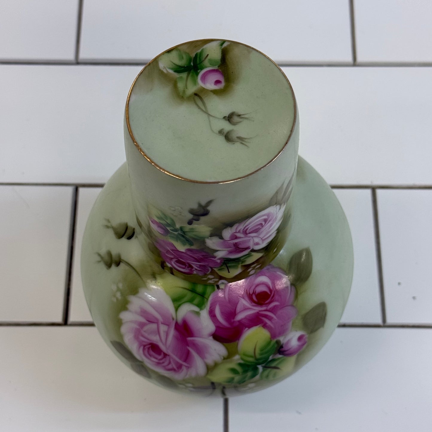 Lefton Heritage Green Rose Bedside Carafe & Cup 1950s-1960s