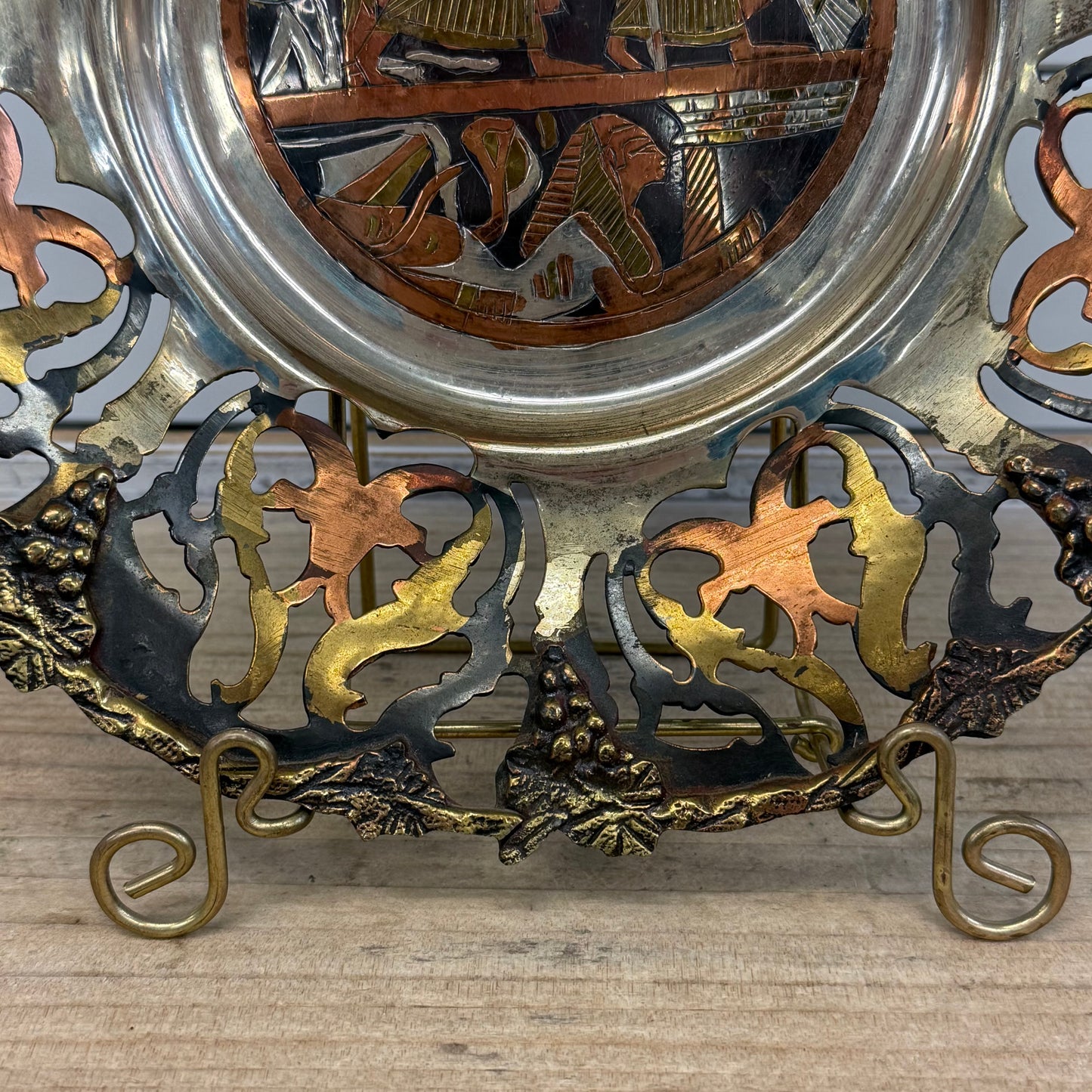 Vintage 1960s Mixed Metal Egyptian Revival Wall Plate 10” Diameter