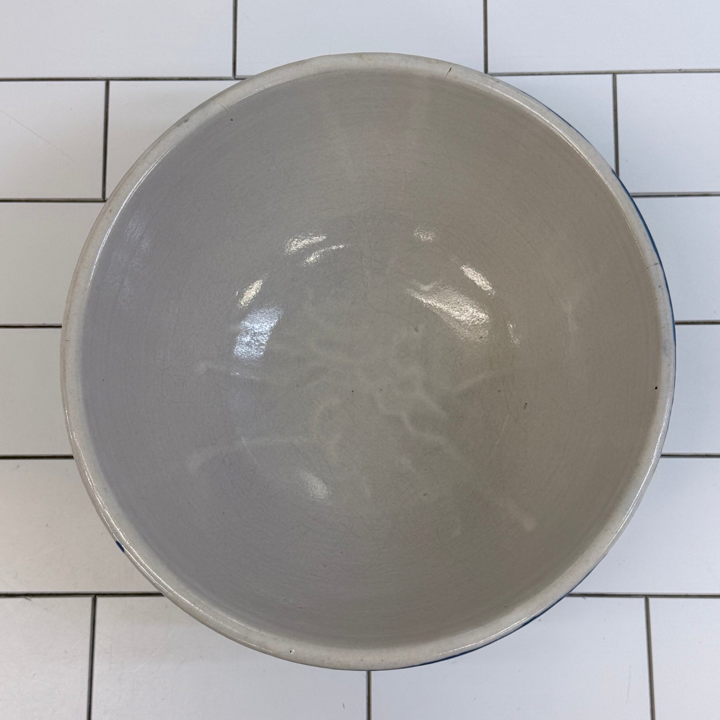 Blue White Stoneware Farmhouse Mixing Bowl 1950s