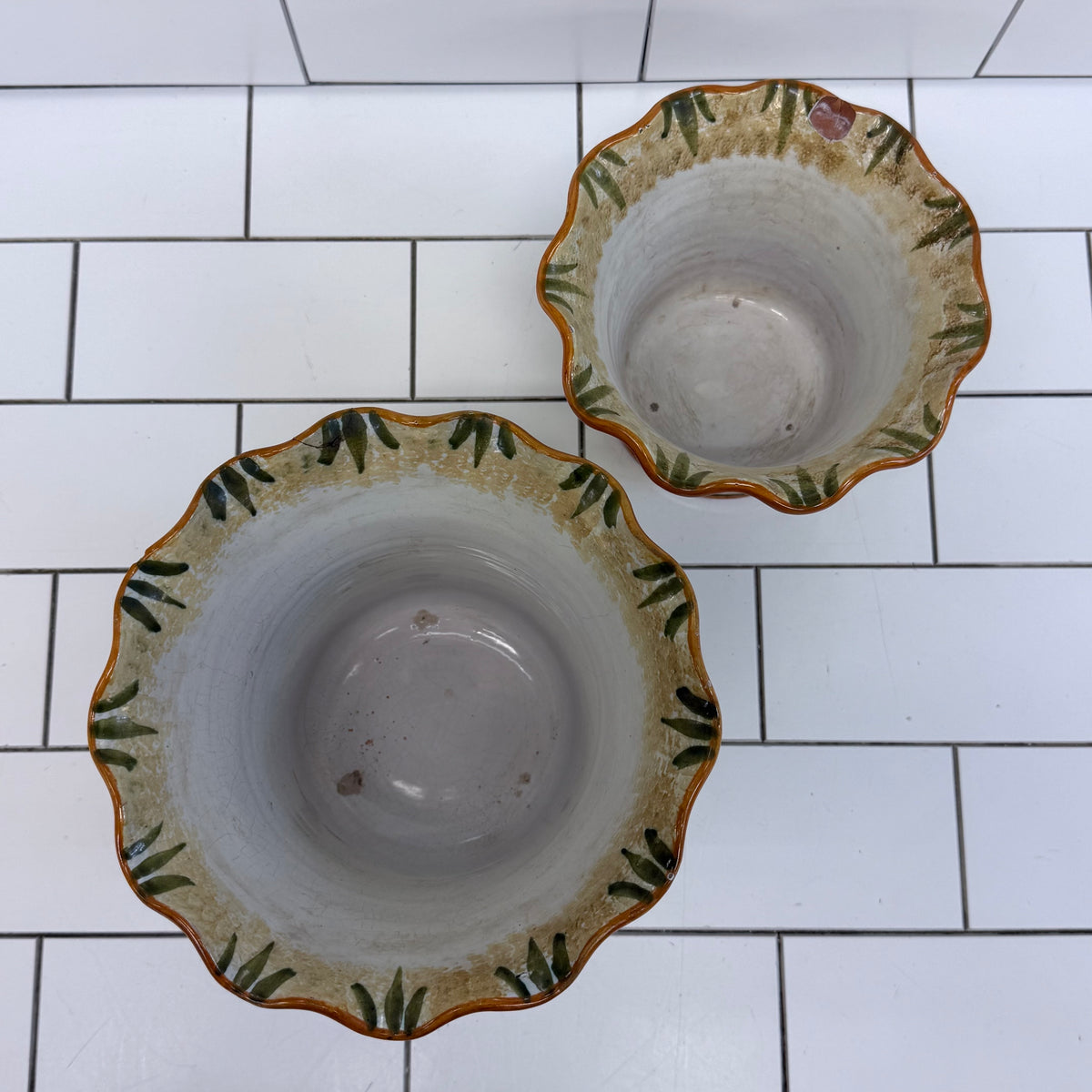 Italian Hand Painted Floral Ceramic Planters Set of 2