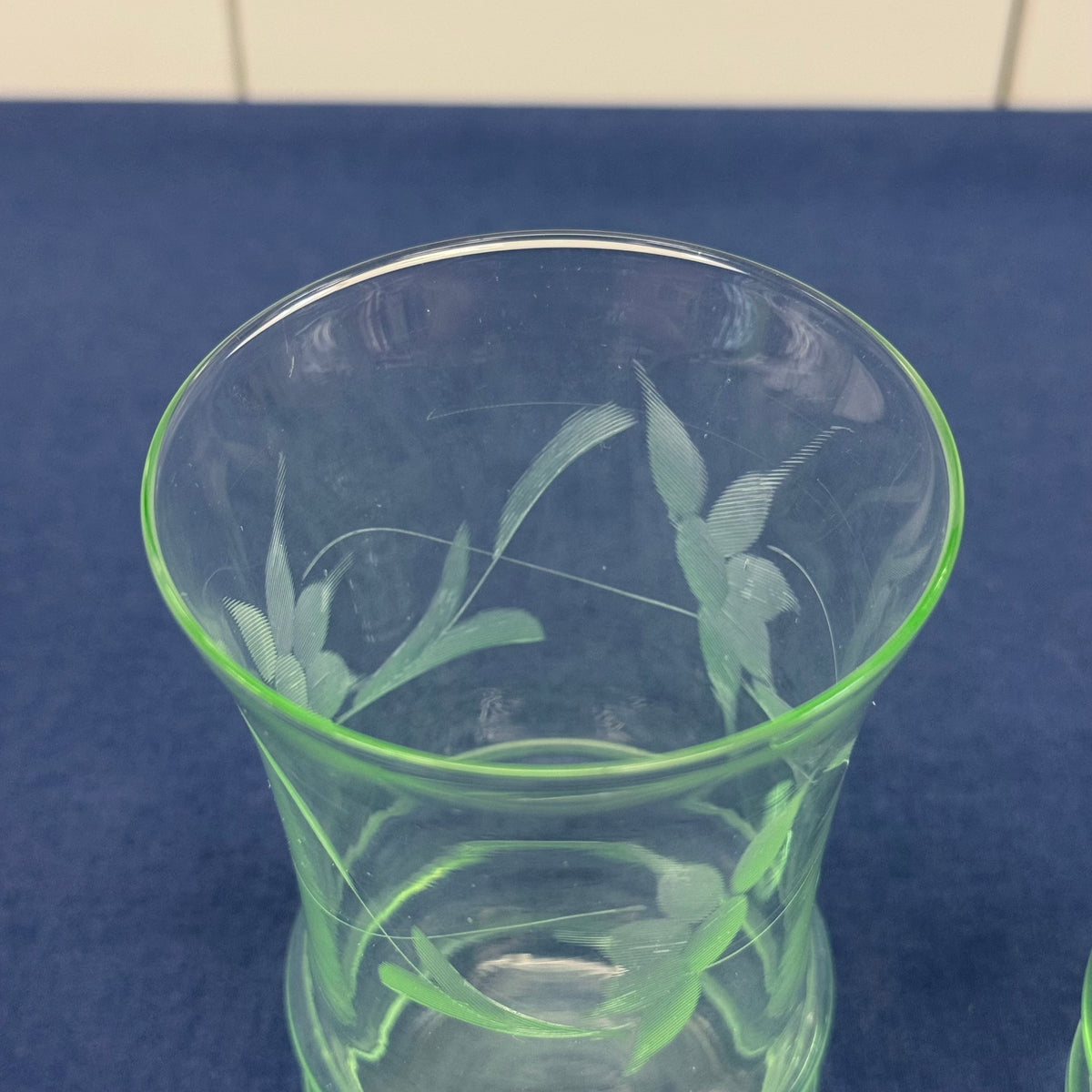 Pale Green Etched Leaf Glass Tumblers Set of 4