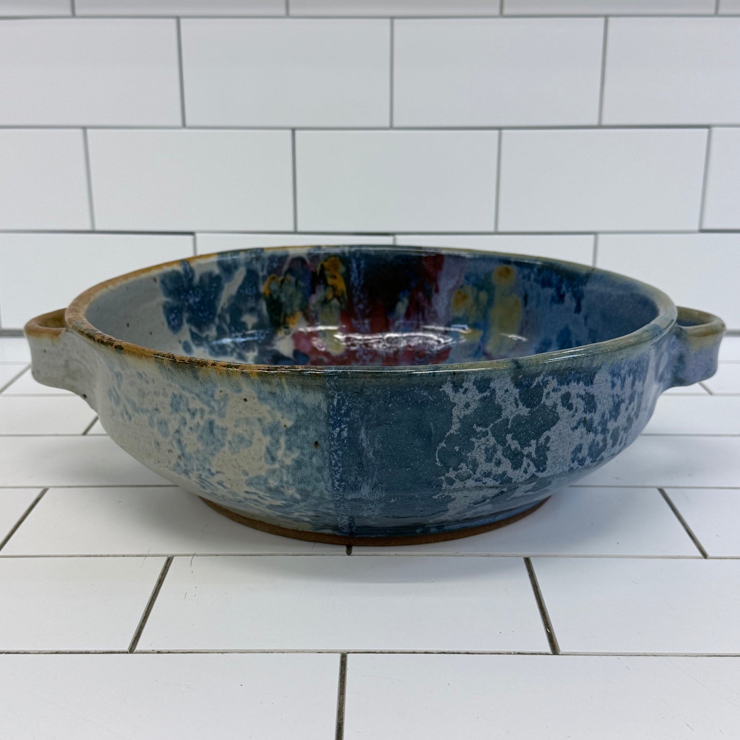 Studio Art Pottery Crystalline Glaze Double Handled Stoneware Bowl