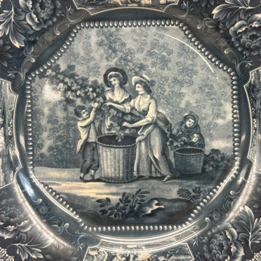 Flow Blue Style Transferware Dinner Plate