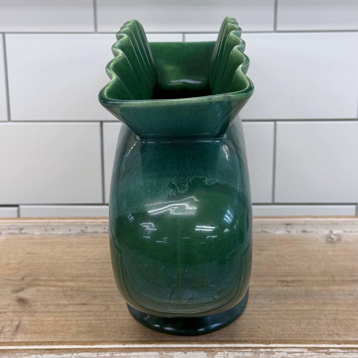 Royal Haeger Green Ruffled Ceramic Vase 1950s