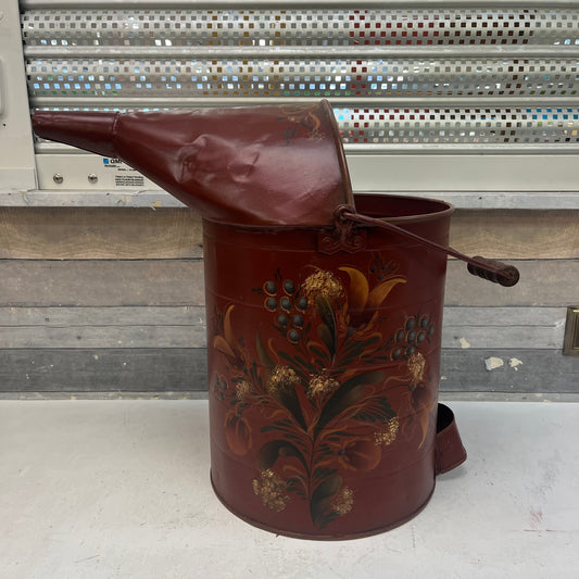 Hand Painted Floral Metal Oil Can