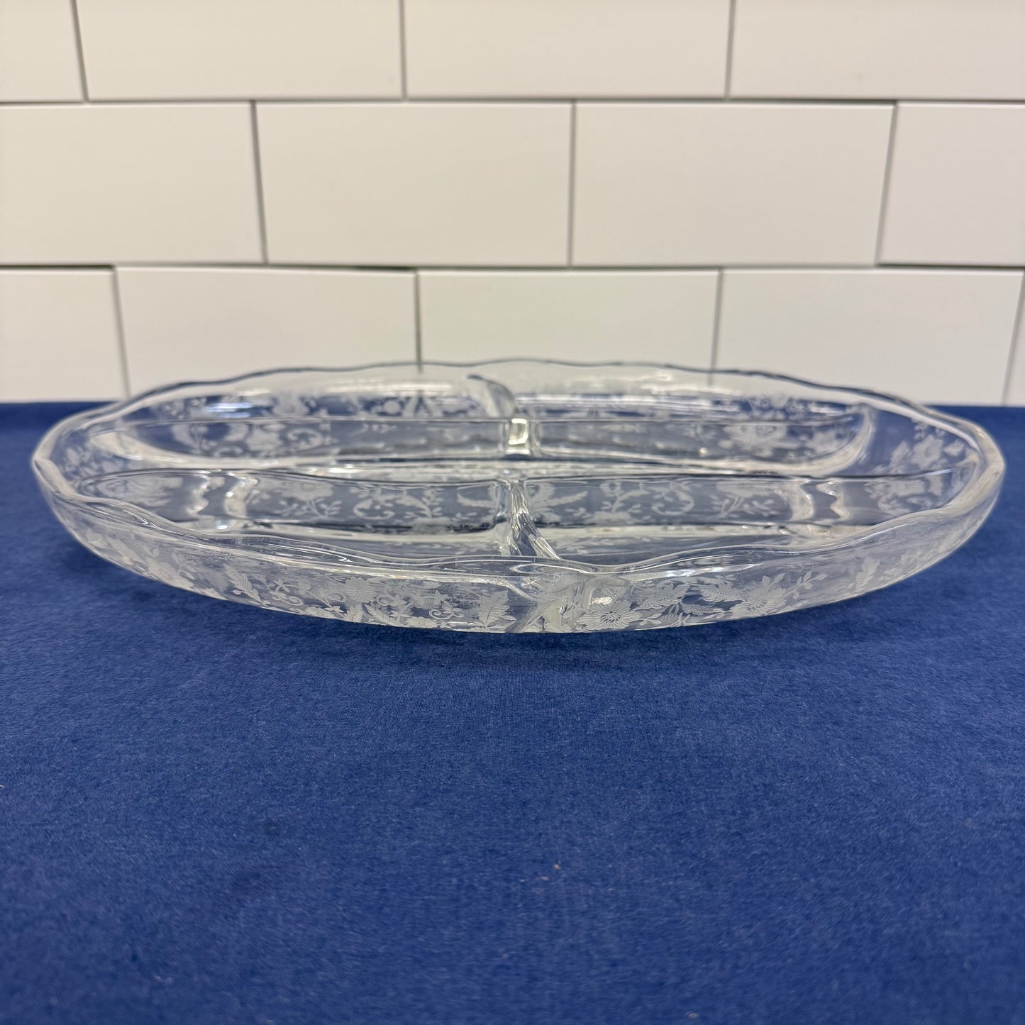 Viking Prelude Dish Relish, Floral Etched Glass
