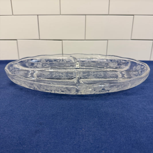 Viking Prelude Relish Dish, Floral Etched Glass