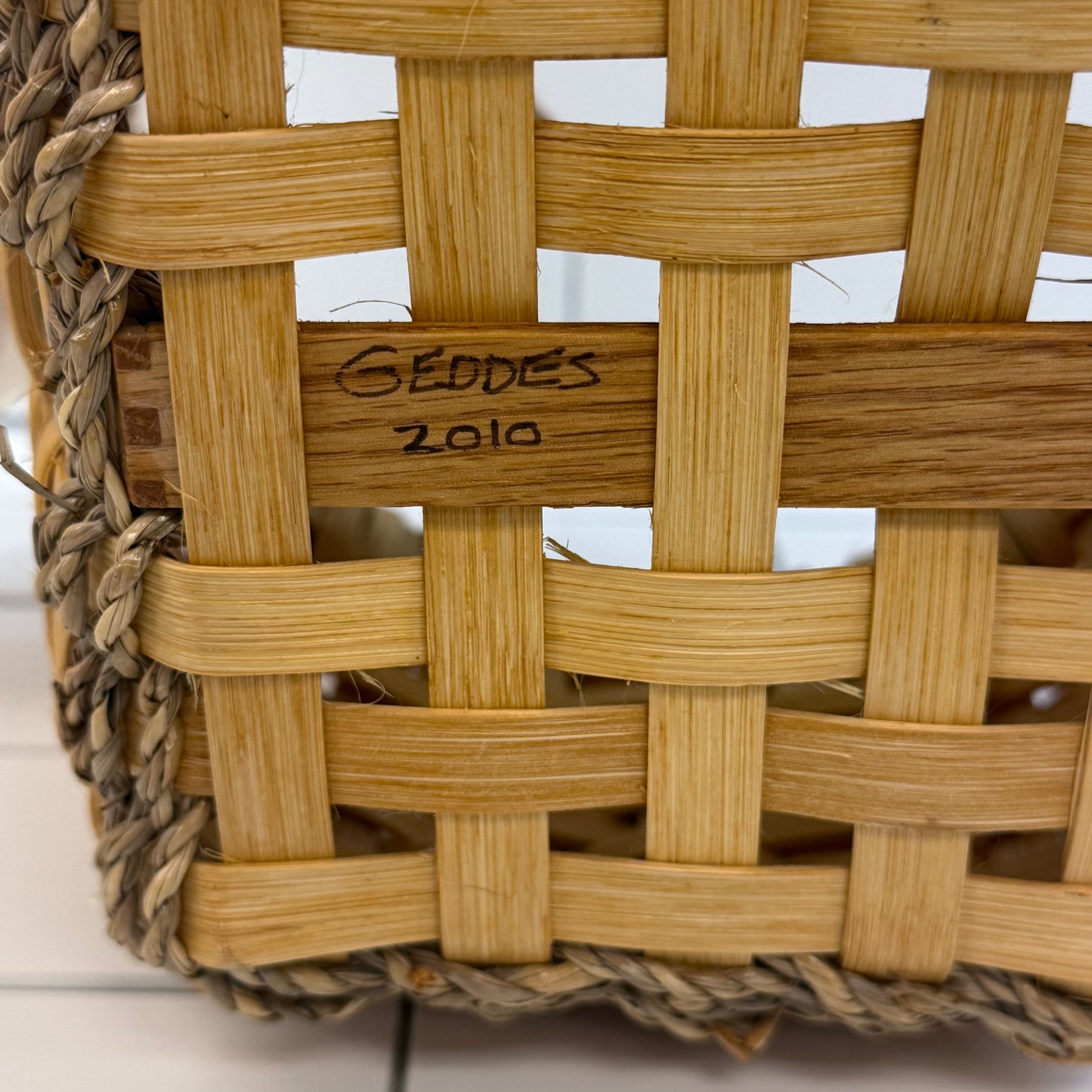 Handwoven Williamsburg Oak Handle Market Basket Signed