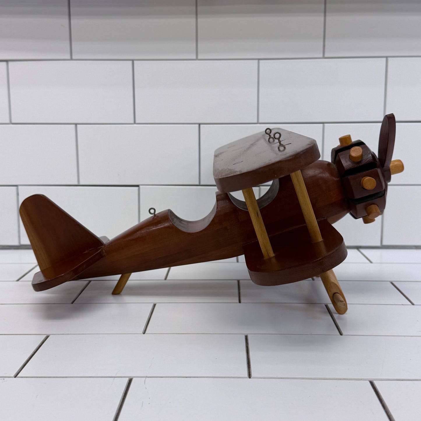 Vintage Wooden Bi-Plane Hanging Sculpture