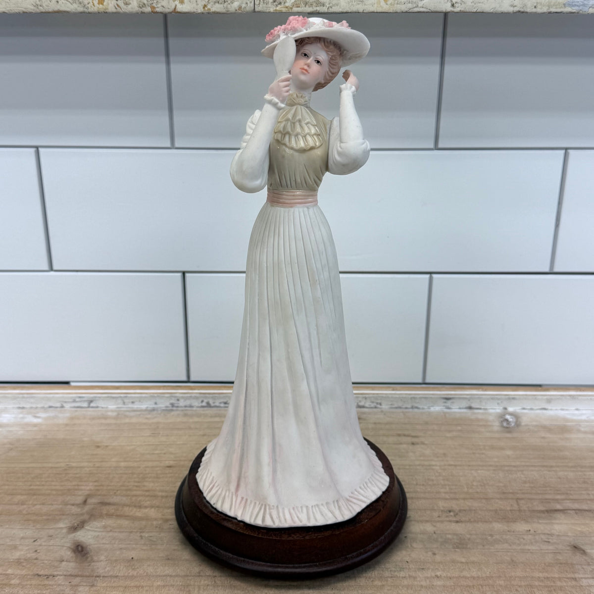 Vintage Edwardian Lady Porcelain Figurine with Mirror 10”