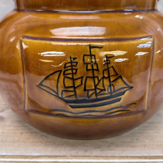 Sailboat Ceramic Double Handled Bean Pot with Lid