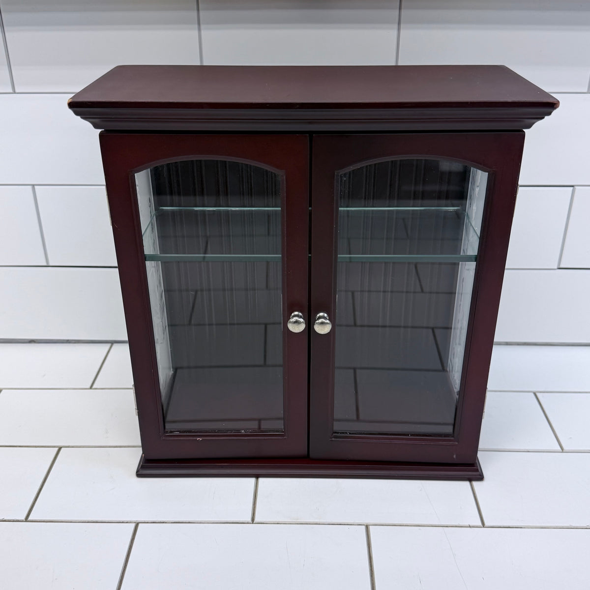 Curio Cabinet Floral Frosted Glass Trinket Shelf