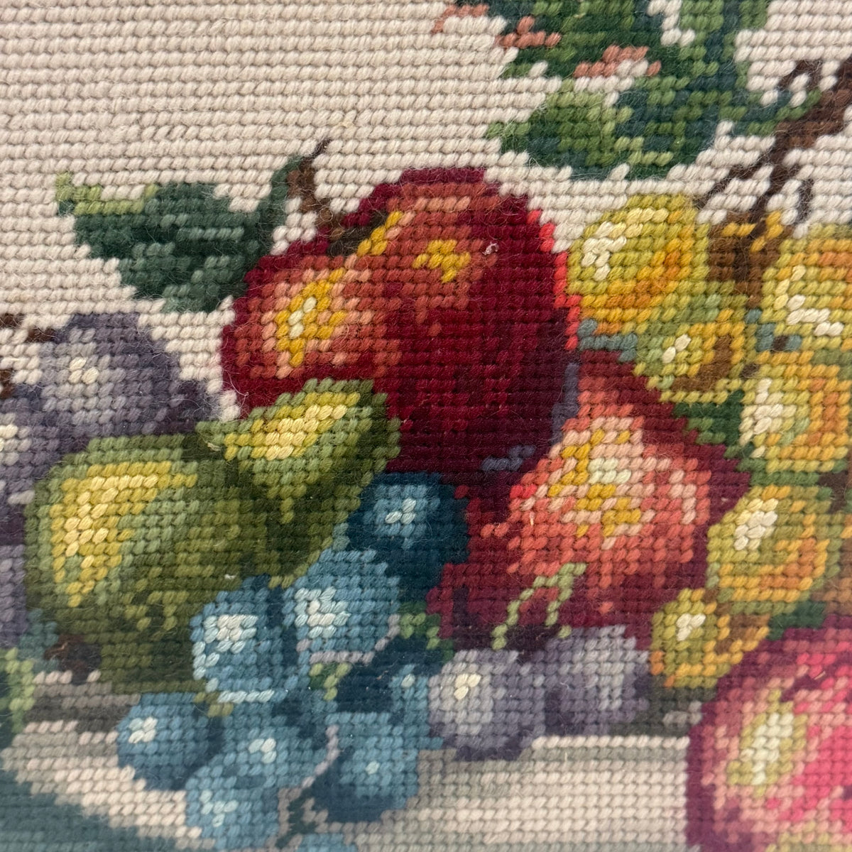 Fruit Still Life with Blue Pitcher Framed Needlepoint Art