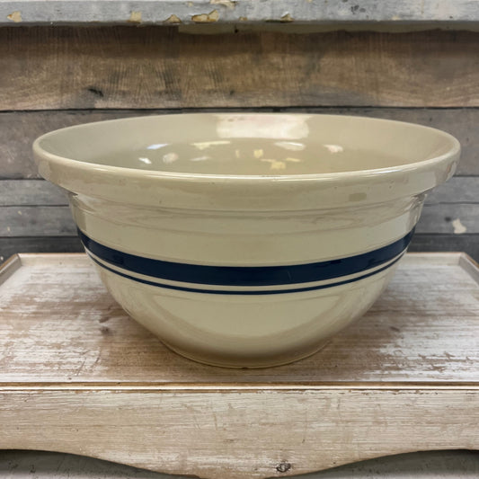 Friendship Pottery Blue Stripe Stoneware Bowl, 6 Quart