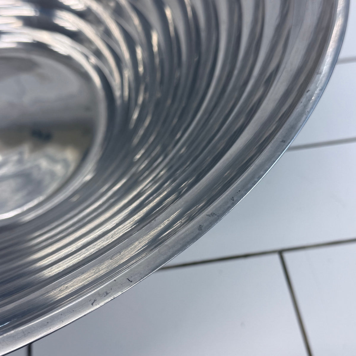 Ribbed Metal Bowl Large Centerpiece 18”