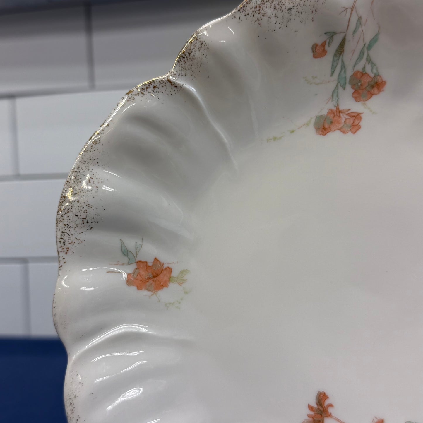 Antique European Porcelain Plates Set of 8 Hand Painted Floral Gilt Rim