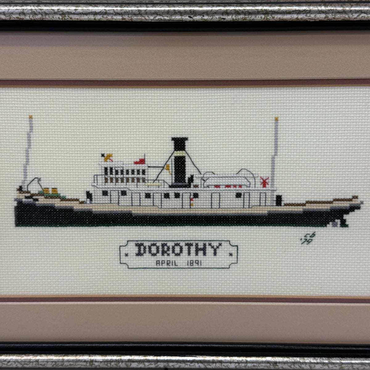 Tugboat Dorothy Newport News Framed Cross Stitch 1979