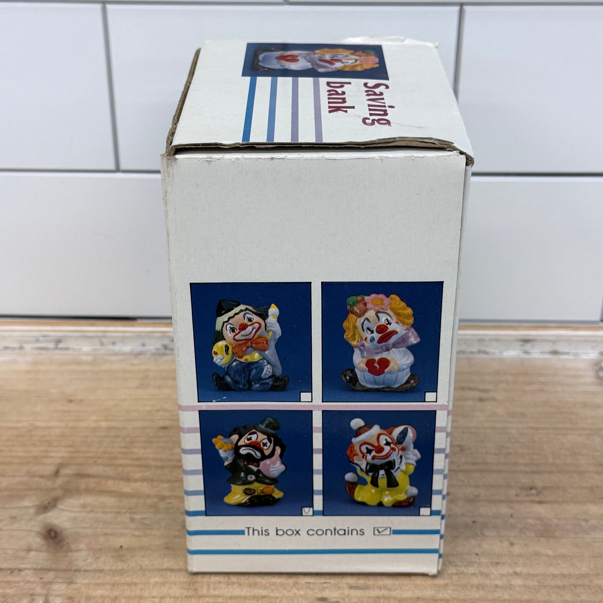 Vintage Ceramic Hobo Clown Savings Coin Bank with Original Box