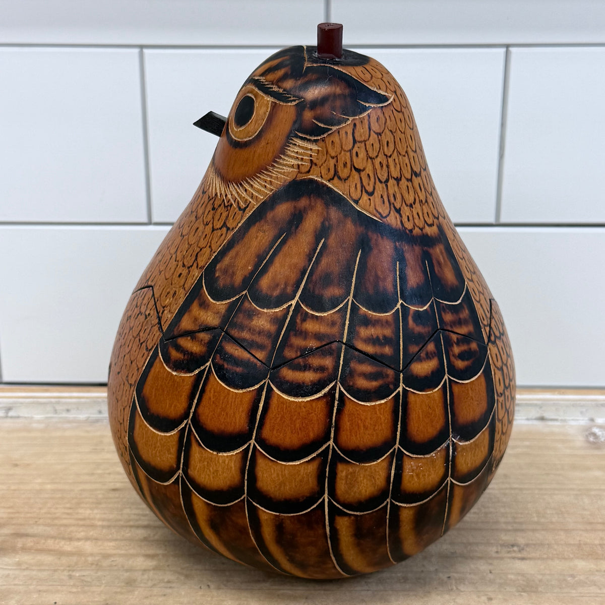 Lucuma Designs Peruvian Carved Gourd Owl Folk Art Box