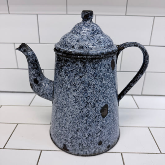 Vintage Speckled Graniteware Teapot Enameled Farmhouse Coffee Pot
