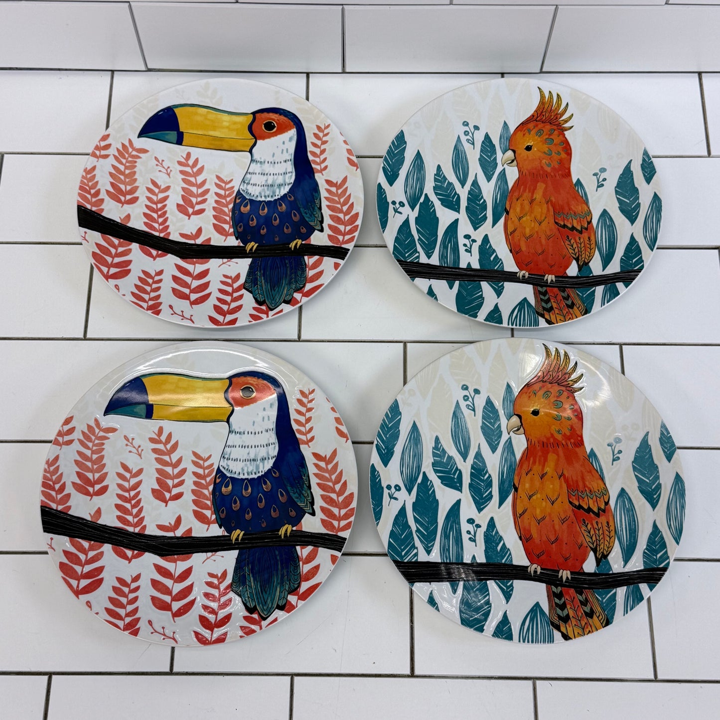 Pier 1 Tropical Bird Stoneware Salad Plates Set of 4 2010s