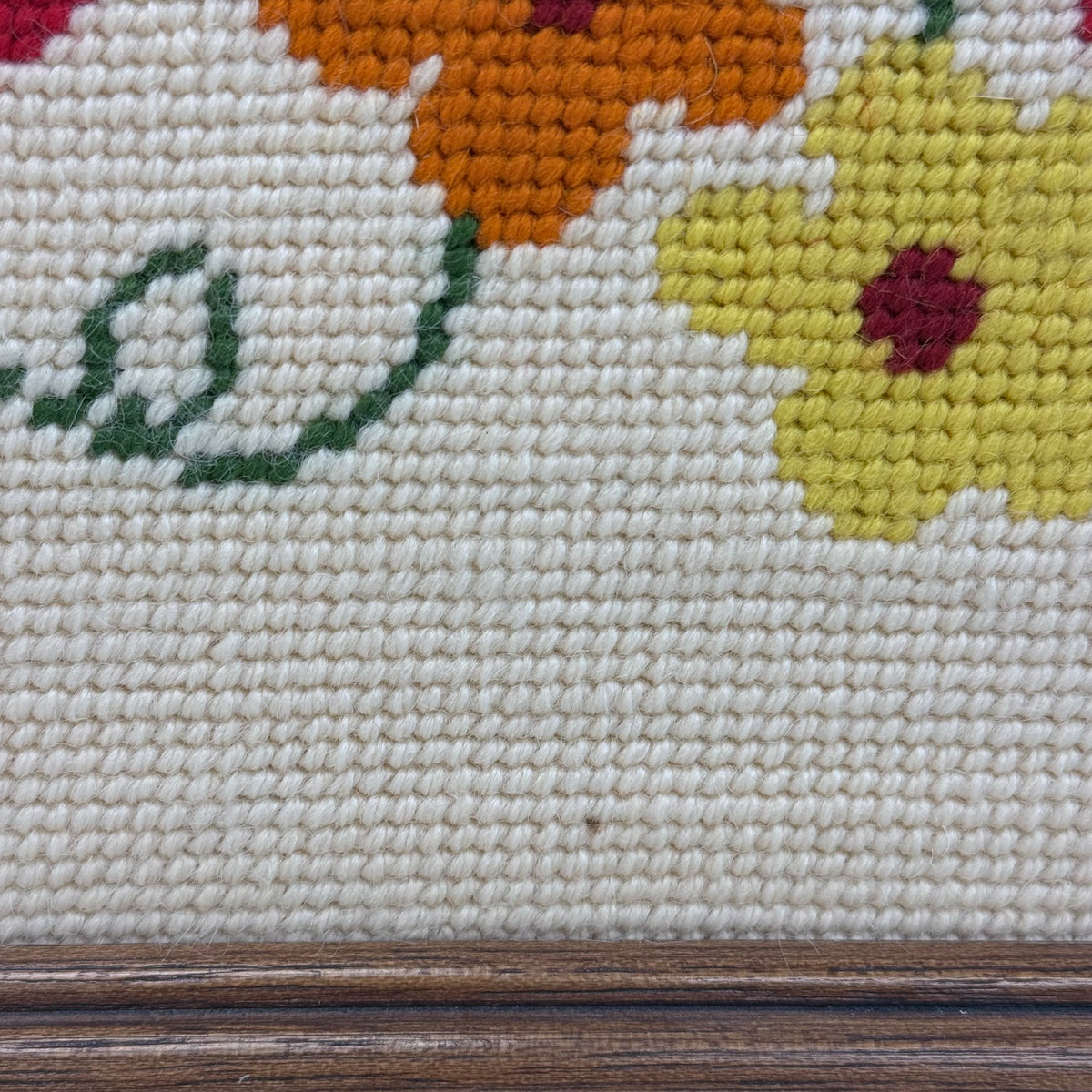 Cherries & Flowers Framed Embroidery Art Vintage 1970s
