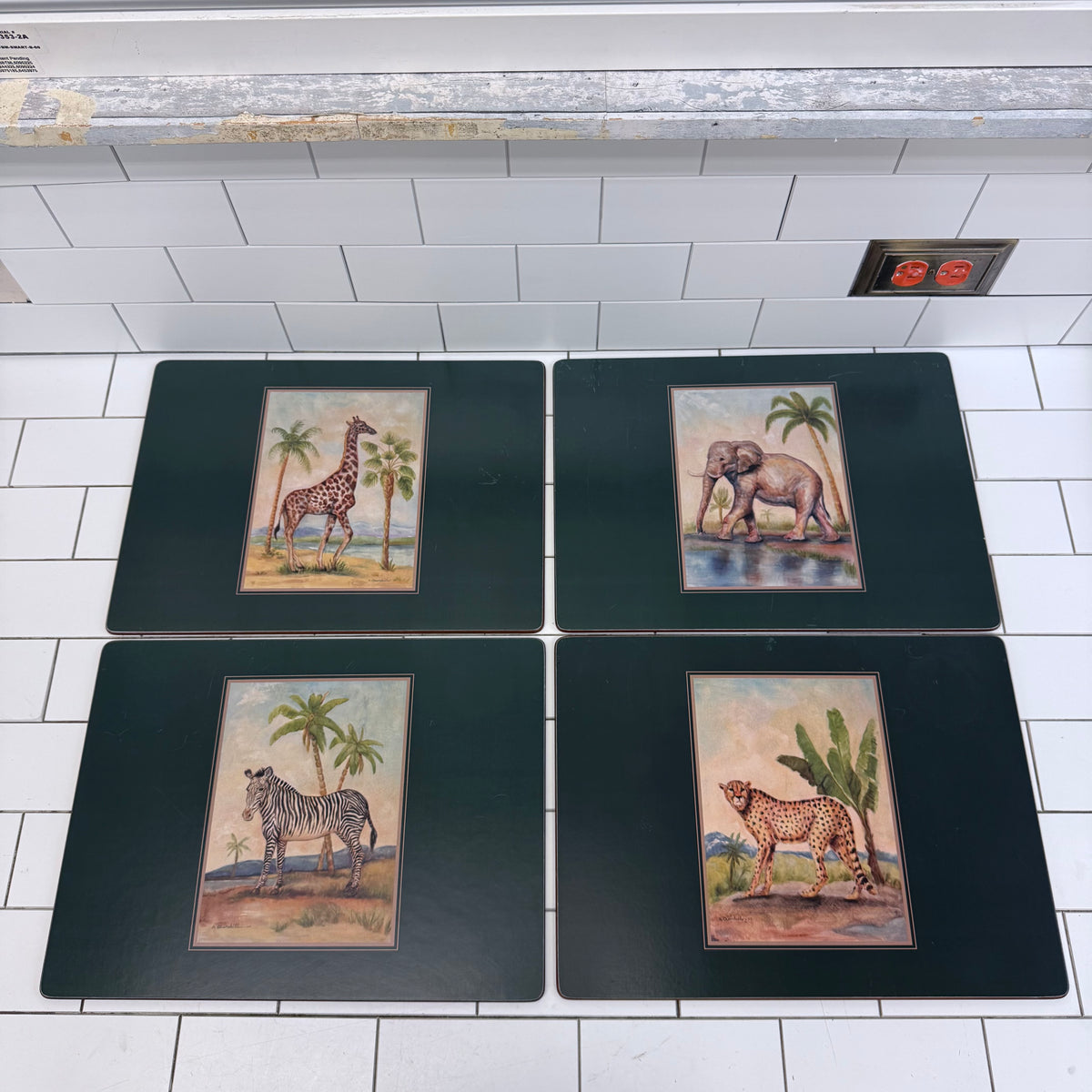 Lady Clare African Animal Green Felt Backed Placemats Set of 4