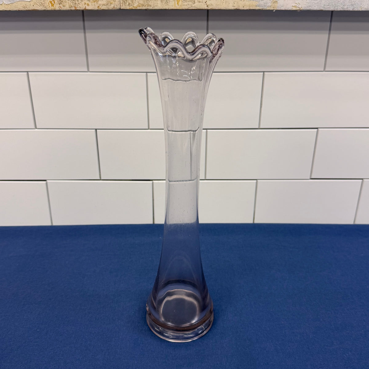 Clear Glass Swung Vase Ruffle Rim Mid Century