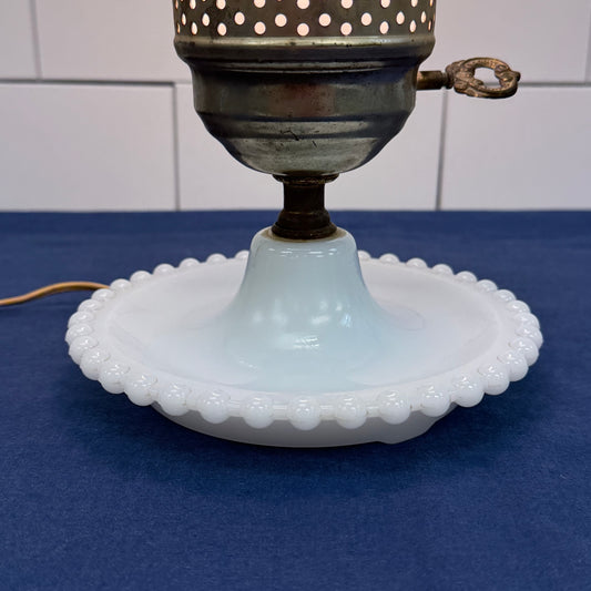 Vintage Milk Glass Floral Table Lamp 1950s