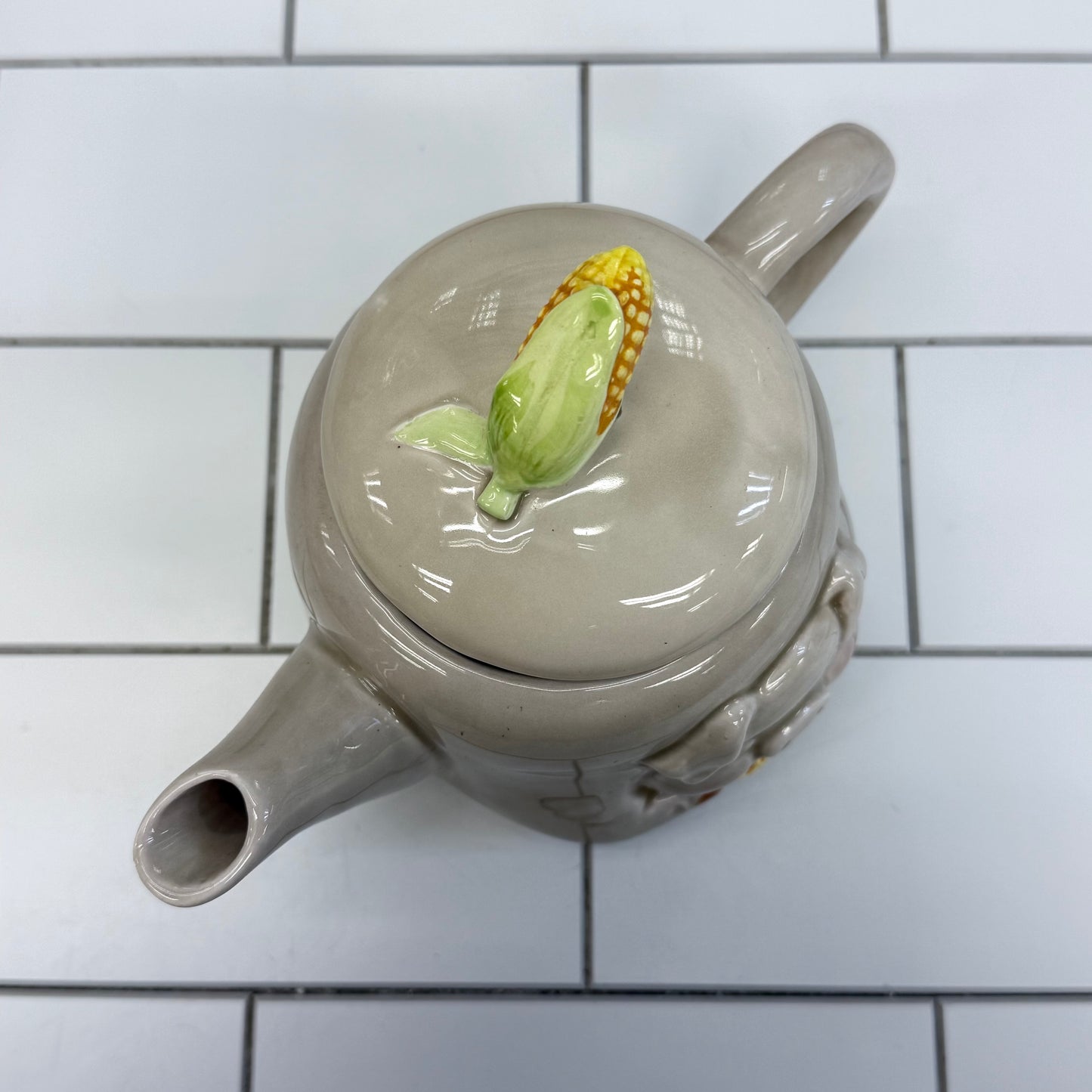 Lefton Piggy Eating Corn Teapot, Ceramic