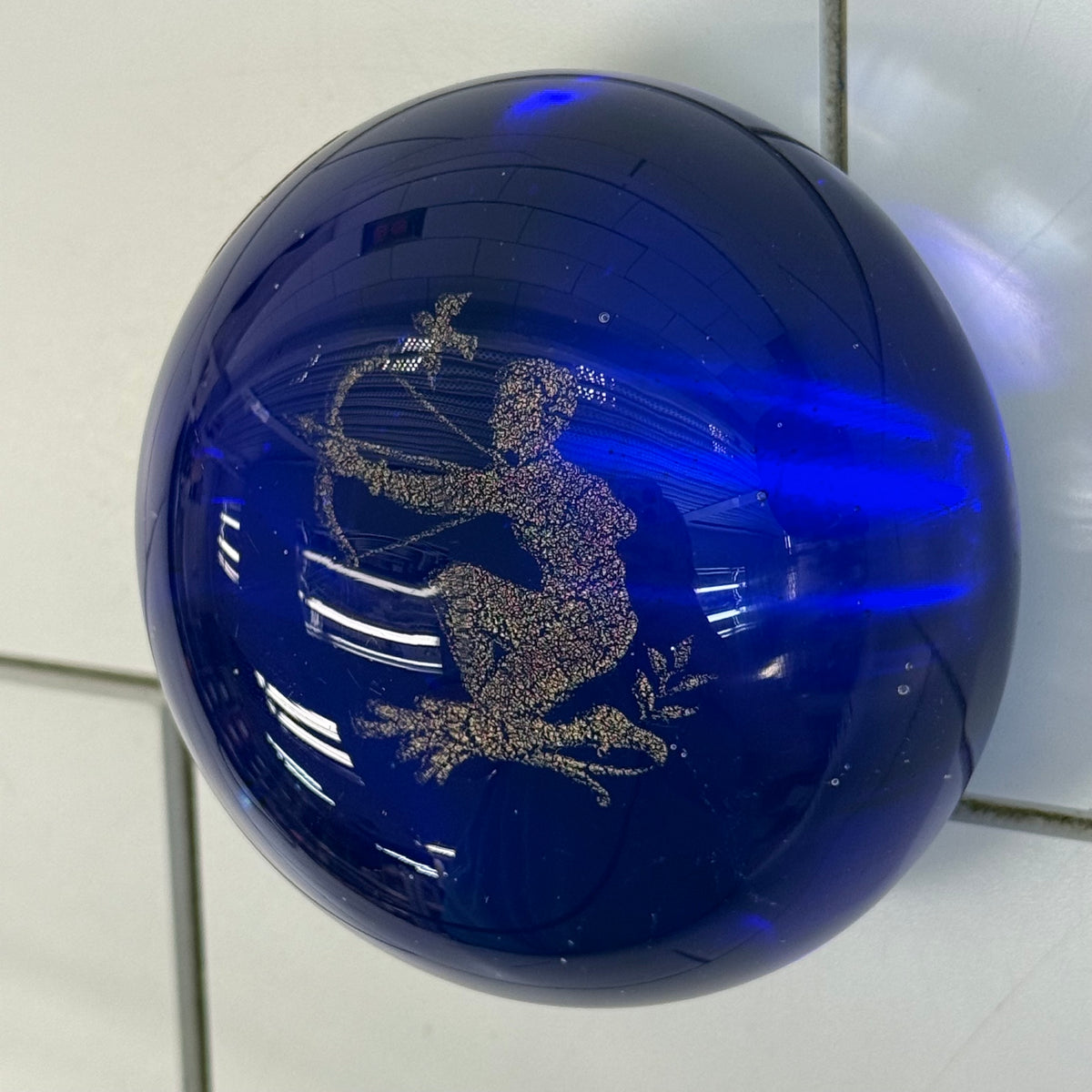 Murano Sagittarius Zodiac Cobalt Blue Art Glass Paperweight 1960s