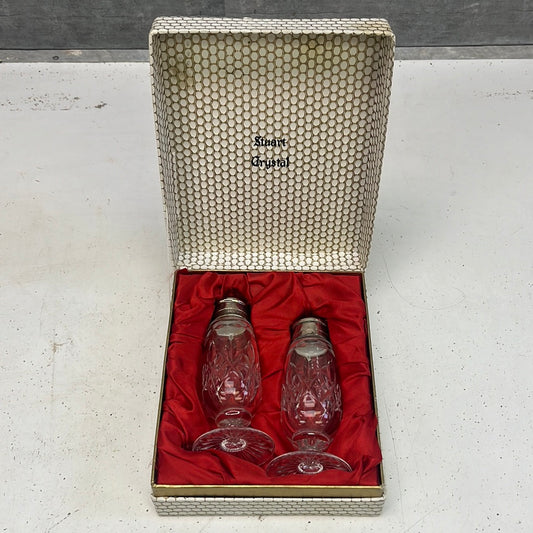 Vintage Stuart Crystal Salt & Pepper Set, Signed