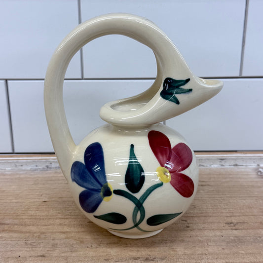 Purinton Slip Ware Floral Honey Syrup Pitcher USA 1950s